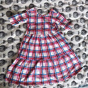 Hanna Andersson Girl Plaid  Tiered Skater Dress with pockets 6-7 years